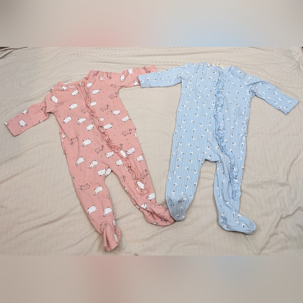 Jessica Simpson ruffled footed pajama sleepers, set of 2, 6-9 months